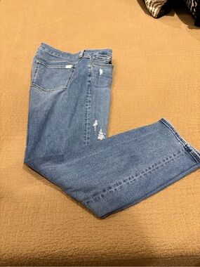 Slim Boyfriend Jeans in Mid Blue with Subtle Distressing